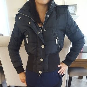 Puffy black Jacket with Cinched Waist